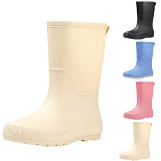 Generic Womens Wellington Mid Calf Rain Boots Size 3.5 Waterproof Slip On Water Shoes Slip Resistant Rubber Chelsea Boots Outdoor Fishing Gardening Work Mud B