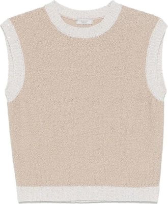 PESERICO Truien & Vesten, Dames, Beige, L, Katoen, Pailletdetail Beige Gebreid Vest