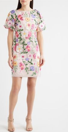 Eliza J Embroidered Floral Cocktail Shift Dress in Pink Multi at Nordstrom, Size 14