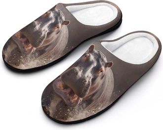 Generic Hippo Running Funny Mens Cotton Slippers Soft Non-Slip Rubber Sole House Slipper Indoor Outdoor