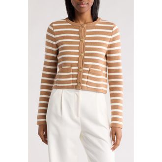 Amanda + Chelsea Stripe Crop Jacket in Toast/Ivory at Nordstrom Rack, Size X-Small