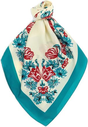 Pinko logo floral-print scarf - Neutrals