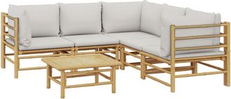vidaXL Set De Muebles De Jard&iacute;n 6 Piezas Bamb&uacute; Con Cojines Gris Claro Vidaxl