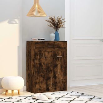 Berkfield Home Shoe Cabinet Smoked Oak 60x35x84 cm Engineered Wood in Brown | Size: 60 x 35 x 84 cm
