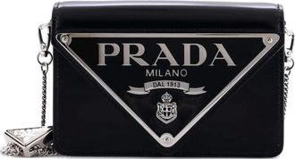 Prada Maxi Triangle Logo Chain Flap Bag Brushed Leather Small crossbody bag - Zwart