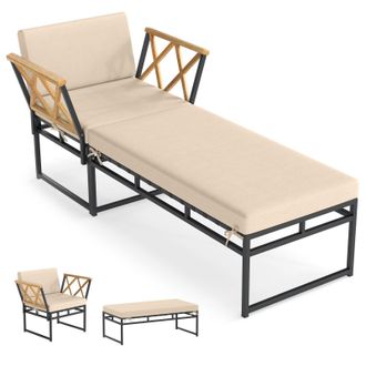 Costway Costway 2 Pieces Patio Furniture Set w/ Cushion & Acacia Wood Armrests in Brown