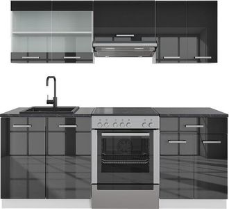 Vicco Mueble De Cocina R-line, Antracita Brillo Intenso/blanco, 200 Cm, Et Antracita, Vicco