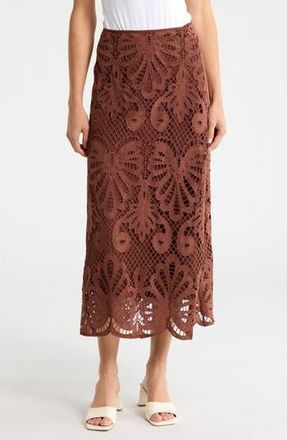 NSR Lace Trim A-Line Skirt in Brown at Nordstrom Rack, Size X-Large