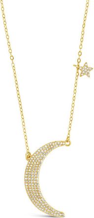 Sterling Forever Sterling Silver CZ Crescent & Star Charm Necklace