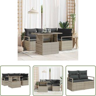 vidaXL vidaXL Tavolo da pranzo esterno - Set Divano da Giardino 5 pcs Grigio chiaro Poly Rattan