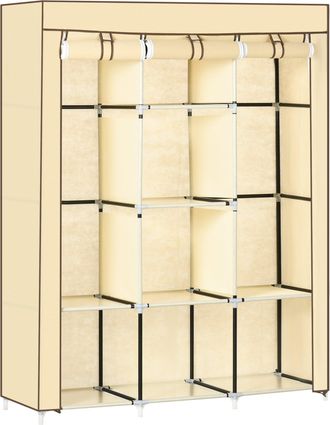 HOMCOM Fabric Portable Wardrobe with 8 Shelves 2 Hanging Rails - Beige | TJ Hughes
