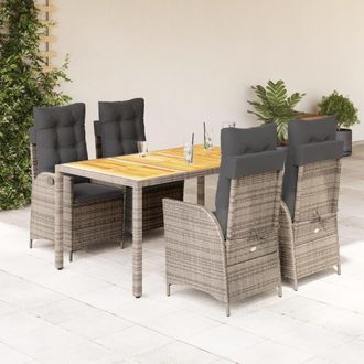 vidaXL Set Comedor De Jard&iacute;n 5 Piezas Con Cojines Rat&aacute;n Sint&eacute;tico Gris Vidaxl