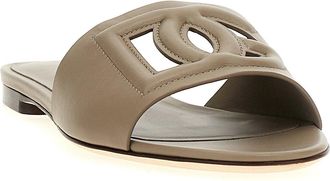Dolce & Gabbana Logo Cut-Out Leather Slide - Beige