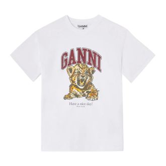 Ganni T-Shirts, female, White, Size: XS Beaded Tiger T-shirt