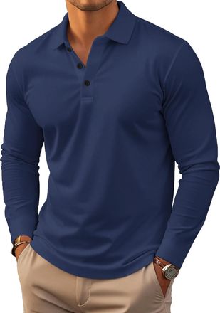 Generic Long Sleeve Polo Shirts for Men Moisture Wicking Outdoor Workwear Office Casual Collared Shirts Fall (UK, Alpha, 4XL, Regular, Regular, 011)