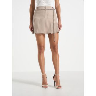 Mani&egrave;re De Voir Elise Tailored Pleated Skort With Belt in Beige at Nordstrom, Size 12