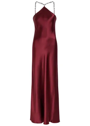 Staud Cadence Embellished Satin Maxi Dress - Red - 12 (UK16 / XL)