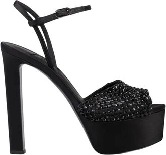 Le Silla Sandalen met hoge hak - Dames - Sandalen met hakken - Zwart - 37 EU - Satijn - Schoenen