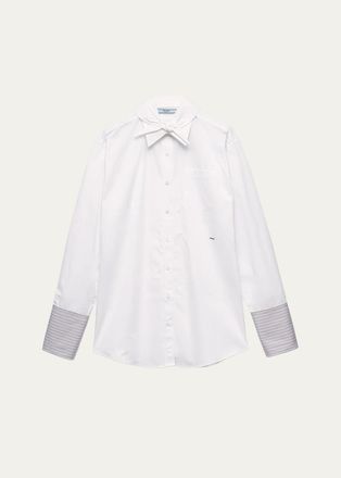 Prada Striped-Cuff Cotton Poplin Button-Down Shirt With Scarf