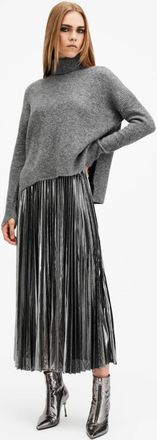 AllSaints Polyester Spark 2-In-1 Pleated Maxi Dress, Size: XS