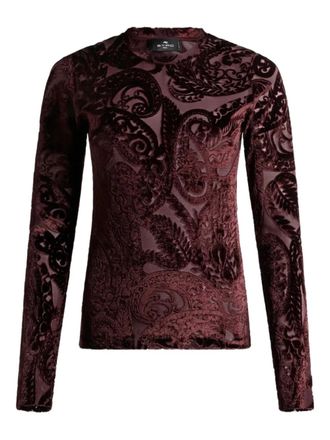 Etro paisley-jacquard velvet blouse - women - Viscose/Polyamide - S - Brown