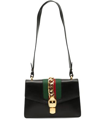 Gucci 2016-2025 kleine Sylvie Web leren boekentas - Zwart