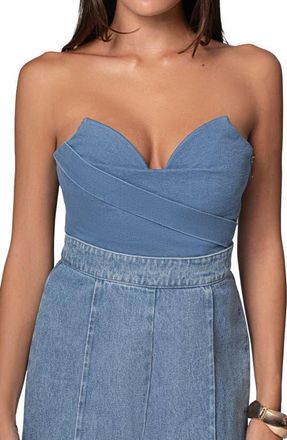 JLUXLABEL Teyana Strapless Denim Bustier Top in Medium Wash at Nordstrom, Size X-Small