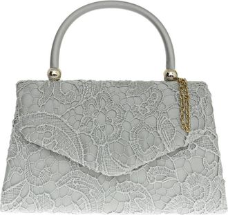 Girly HandBags Womens Lace Satin Top Handle Clutch Bag - Silver