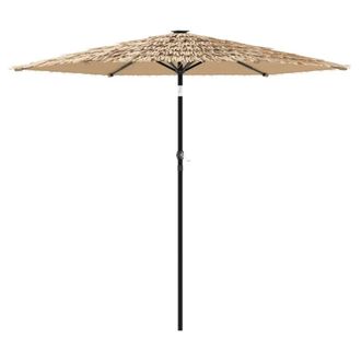 Berkfield Home Garden Parasol with LEDs & Steel Pole Brown 268x268x226 cm | Size: 268 x 268 x 226 cm