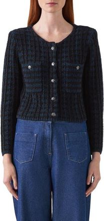 L.k. Bennett Millie Metallic Fluffy Cardigan in Black Navy at Nordstrom, Size X-Large