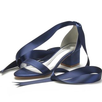 Miyoopark Comfortable Wedding Shoes for Women Block Low Heel Evening Sandals M535 Dark Blue UK 4.5