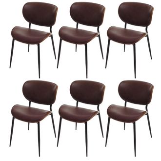 Hhg Juego De 6 Sillas De Comedor Hhg-233, Silla, Imitaci&oacute;n Madera Curvada 280g/m&sup2; Oeko-tex Mvg, Aspecto Nogal, Marr&oacute;n Vintage