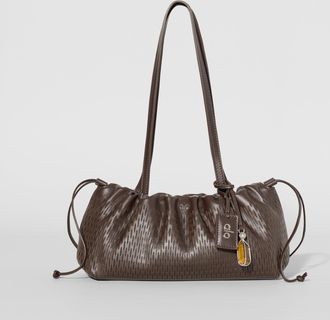 Alo Leather Mesh Mini Unwind Cinch Bag in Espresso Leather Mesh