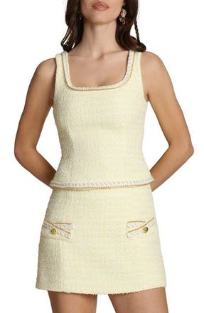 Avec Les Filles Chain Trim Sleeveless Tweed Top in Light Yellow at Nordstrom, Size X-Small