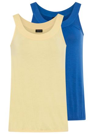 Laura Scott Tanktop LAURA SCOTT, Damen, Gr. 32/34, royalblau, gelb, Single Jersey, Obermaterial: 95% Viskose, 5% Elasthan, unifarben, figurumspielend h&uuml;ftlang, Ru