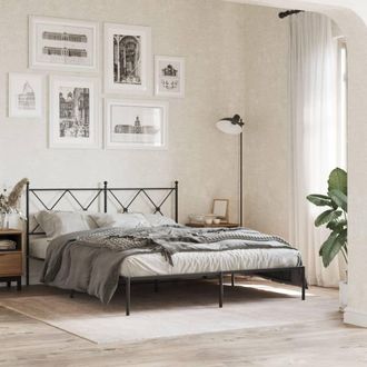 Berkfield Home Metal Bed Frame without Mattress with Headboard Black 160x200cm | Size: 160x200 cm