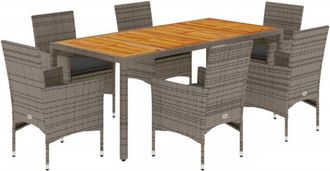 vidaXL Set De Comedor Jard&iacute;n 7 Pzas Con Cojines Rat&aacute;n Pe Acacia Gris Vidaxl