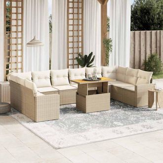 vidaXL Set De Sof&aacute;s De Jard&iacute;n 11pzas Con Cojines Rat&aacute;n Sint&eacute;tico Beige Vidaxl
