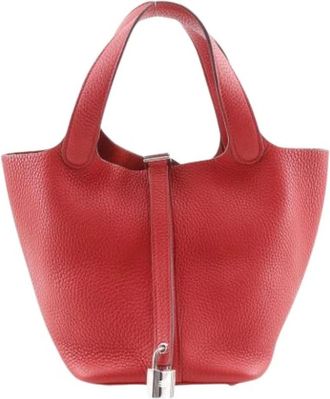 Herm&egrave;s Pre-owned Picotin Lock 18 Clemence Handbag - Dames - Vintage Tas - Rood - ONE Size - Leer - Vintage