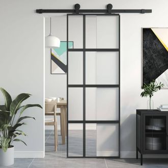 Berkfield Home Sliding Door Black 76x205 cm Tempered Glass & Aluminium