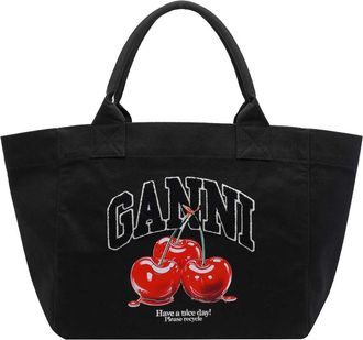 Ganni Medium Trapeze Cherry Print Shopper Bag