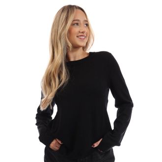 HUGO BOSS Womens Crew Neck Ribbed Collar Long Sleeve Jersey Sweater in Black - Size 14 UK