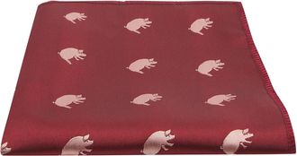 King & Priory Burgundy Red Embroidered Pig Pocket Square, Handkerchief