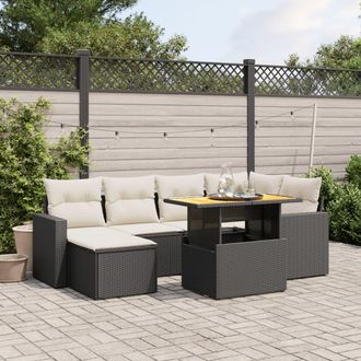 vidaXL Set De Comedor De Jard&iacute;n 7 Pzas Y Cojines Rat&aacute;n Sint&eacute;tico Negro Vidaxl