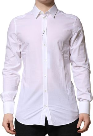 Dolce & Gabbana Mens White Gold Long Sleeves Dress Formal Shirt Cotton