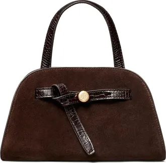 Tory Burch Small Romy Suede Bauletto in Dark Cocoa at Nordstrom