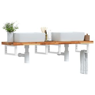 Berkfield Home Basin Shelf Wall Mounted Steel & Solid Wood Acacia in Brown