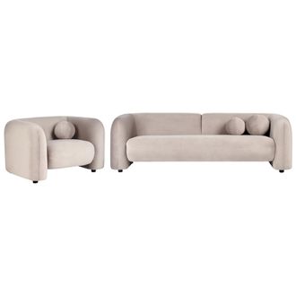 Beliani Conjunto De Sala De Estar 4 Plazas Sof&aacute; Y Sill&oacute;n Moderno De Terciopelo Con Cojines Extra Gris Pardo Leiren