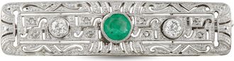 Luxury Bazaar Antique 18K White Gold 0.50ct Diamond and Emerald Bar Brooch MF13-082526