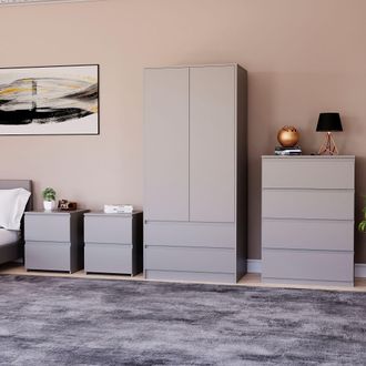 Home Discount Vida Designs Denver 4Pc Bedroom Set(2 Bedside, 4 Drawer Chest, Wardrobe) in Grey
